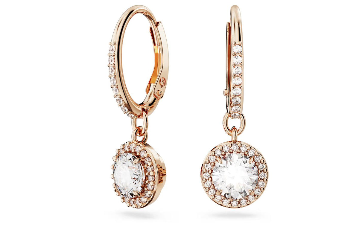 Una Angelic drop earrings Round cut, Pavé, White, Rose gold-tone plated