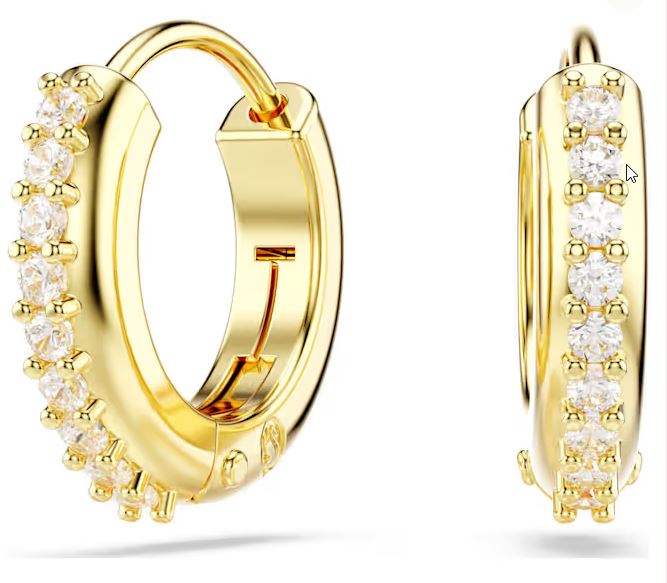 Matrix hoop earrings Round cut, White, Gold-tone plated