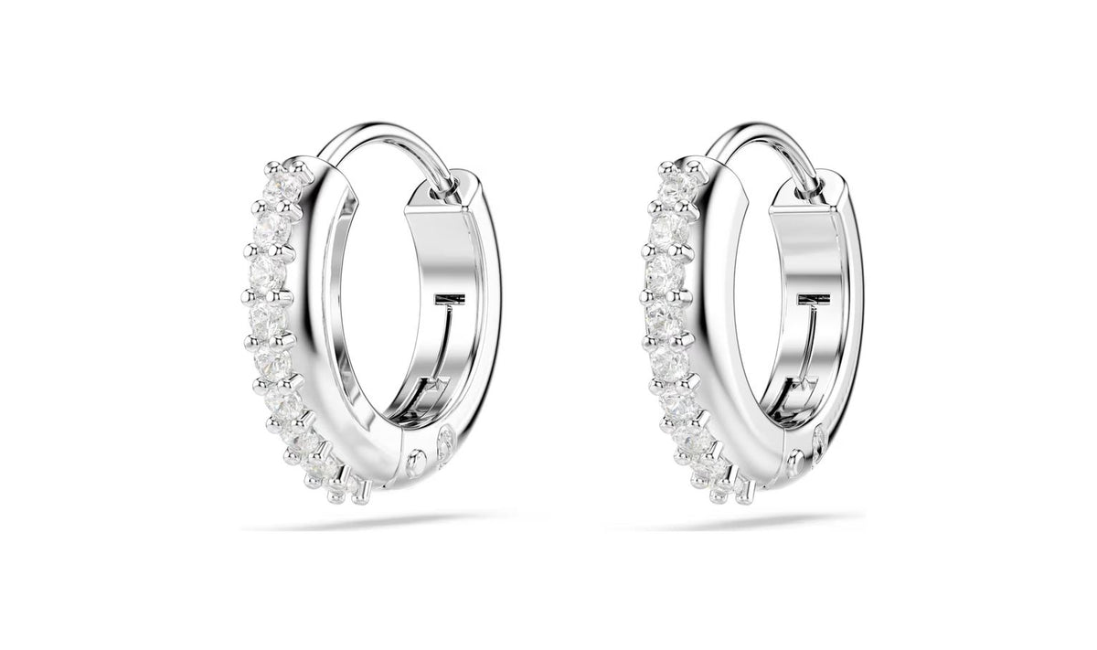 Matrix hoop earrings Round cut, White, Rhodium plated
