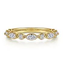 14k Yellow Gold Double Prongs Marquise And Round Diamond Anniversary Band