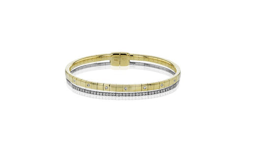 Lady's Two-Tone 18 Karat Bangle Bracelet With = 0.54Twt Round G Vs1 Diamonds