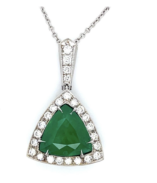 18KW Emerald & Diamond Pendant 4.42ct(em) 0.45ct twt(dia) ESTATE 18K Chain Length 17 5.80g