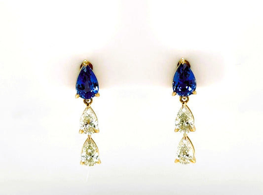 Lady's Yellow 18 Karat Drop Earrings 2 = 1.03tw Pear Sapphires
