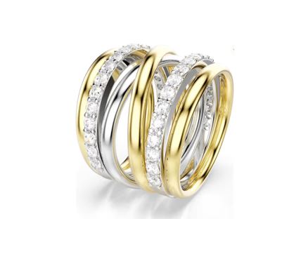 Hyperbola cocktail ring Round cut, White, Mixed metal finish 58