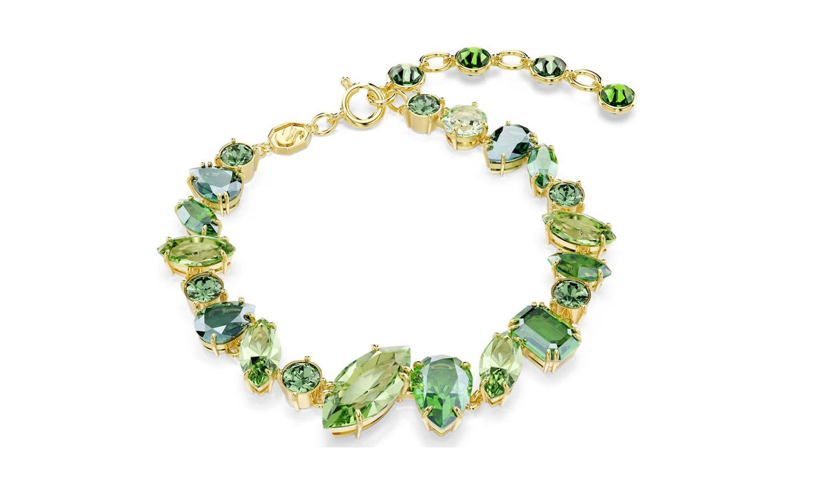 Gema bracelet Mixed cuts, Green, 18K gold finish