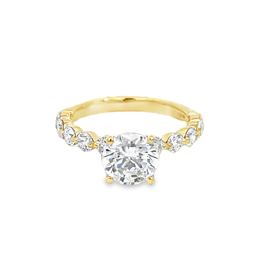 Yellow 18 Karat Classic / Prong / Pave Ring Size 6.5 With 10 = 0.93Tw Round G Vs1 Diamonds