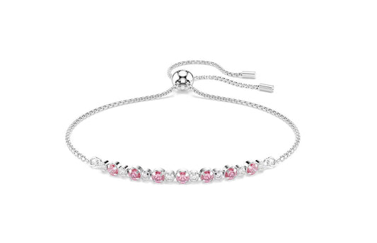 Matrix bracelet Round cut, Pink, Rhodium plated