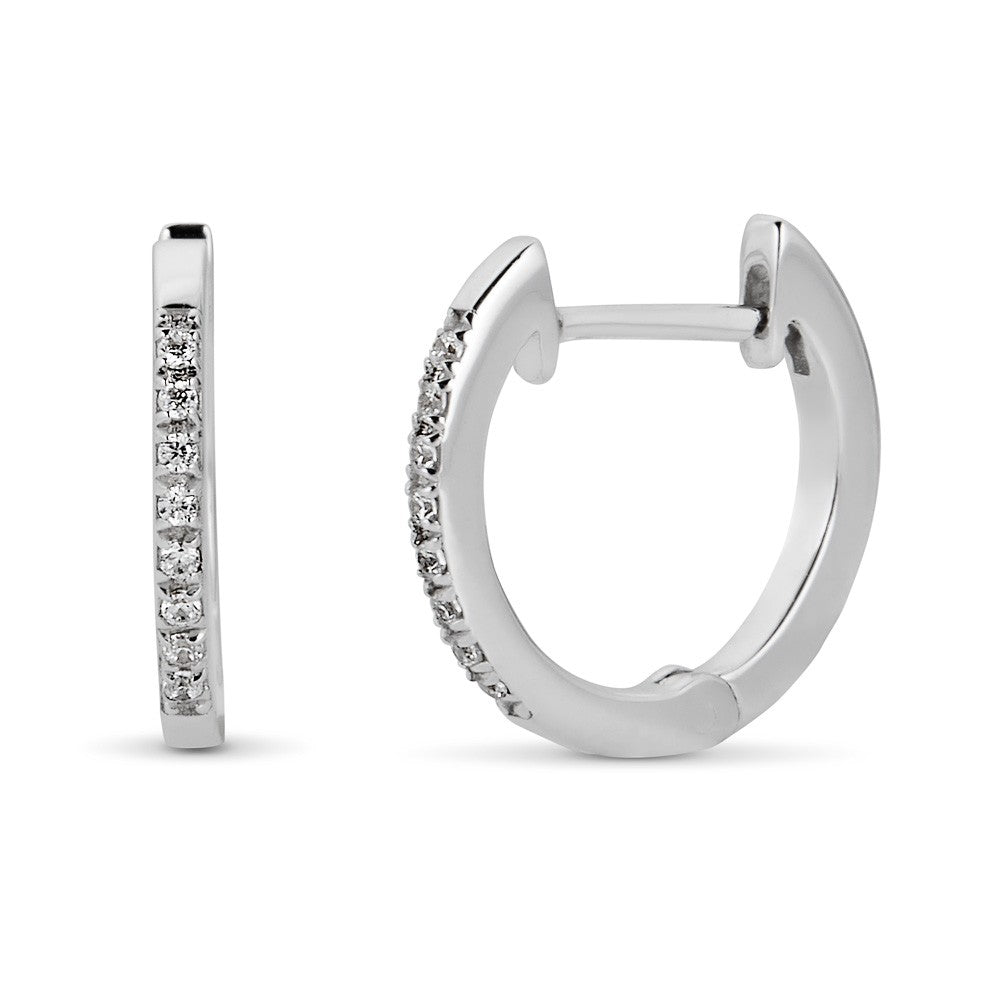 Lady's White 14 Karat Small Hoop Earrings With 0.08Tw Round G/H Si2 Diamonds