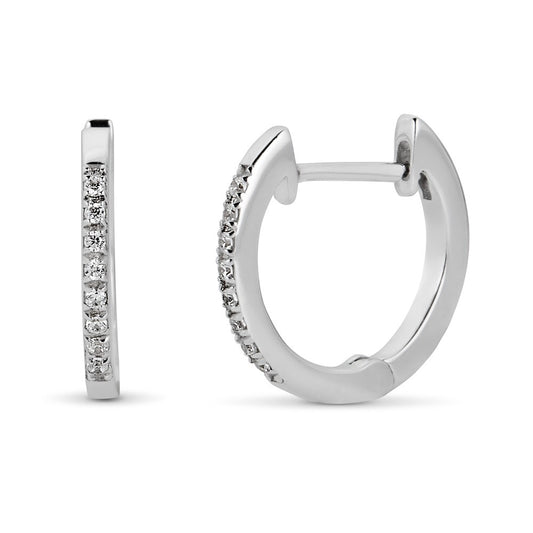 Lady's White 14 Karat Small Hoop Earrings With 0.08Tw Round G/H Si2 Diamonds