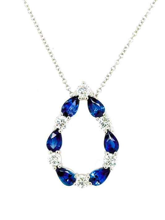 Pendant, 18KW, 5x3, Sapphire, Pear