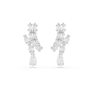 Matrix drop earrings Mixed cuts, White, Rhodium plated