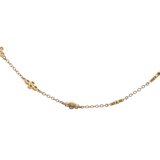 Lady's Yellow 14 Karat Station Necklace Length 18 = 0.72tw Round I I1 Diamonds