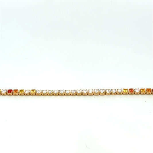 Lady's Yellow 18 Karat Tennis Bracelet With 46 = 2.85Twt Round Sapphires And 22 = 1.07Twt Round H Si1 Diamonds