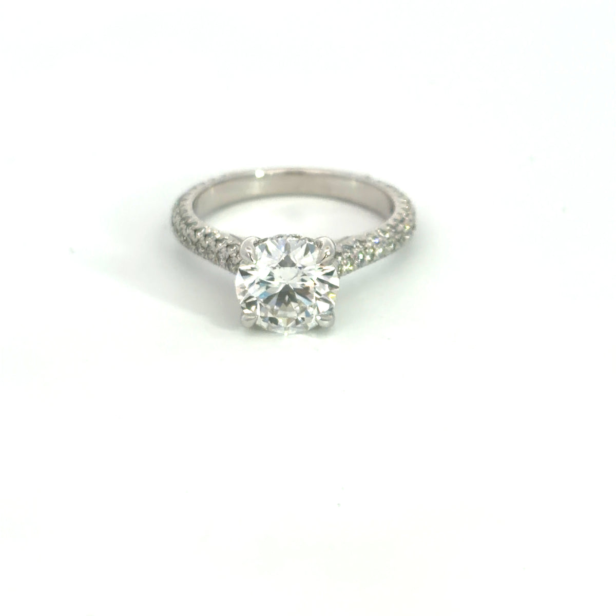 Lady's White 14 Karat Classic / Prong / Pave Lab Grown Engagement Ring Size 6.5 Old Key Cj33190 With One = 2.06Ct Round Diamond And 108 = 0.79Twt Round G/H Si2 Diamond