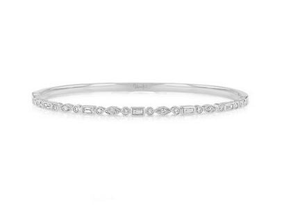 Lady's White 14 Karat Bangle Bracelet With 15 = 0.31Tw Round G/H Si2 Diamonds And 5 = 0.17Tw Baguette G/H Si2 Diamonds