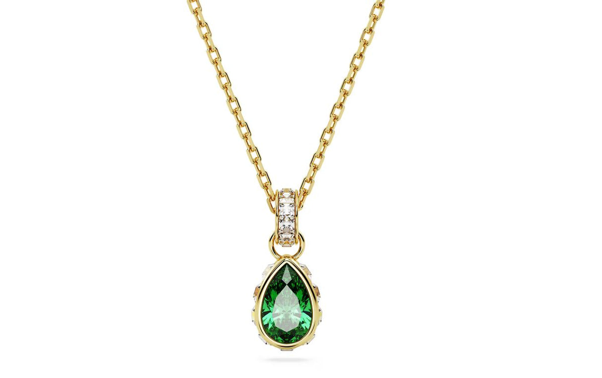 Chroma pendant Pear cut, Green, Gold-tone plated