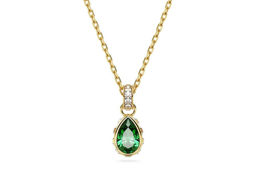 Chroma pendant Pear cut, Green, Gold-tone plated