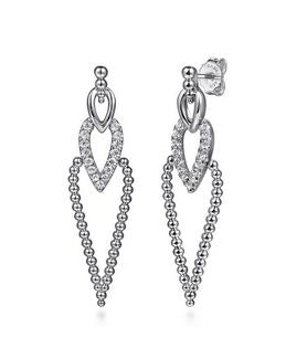 925 Sterling Silver Bujukan Beads and White Sapphire Stud Drop Earrings