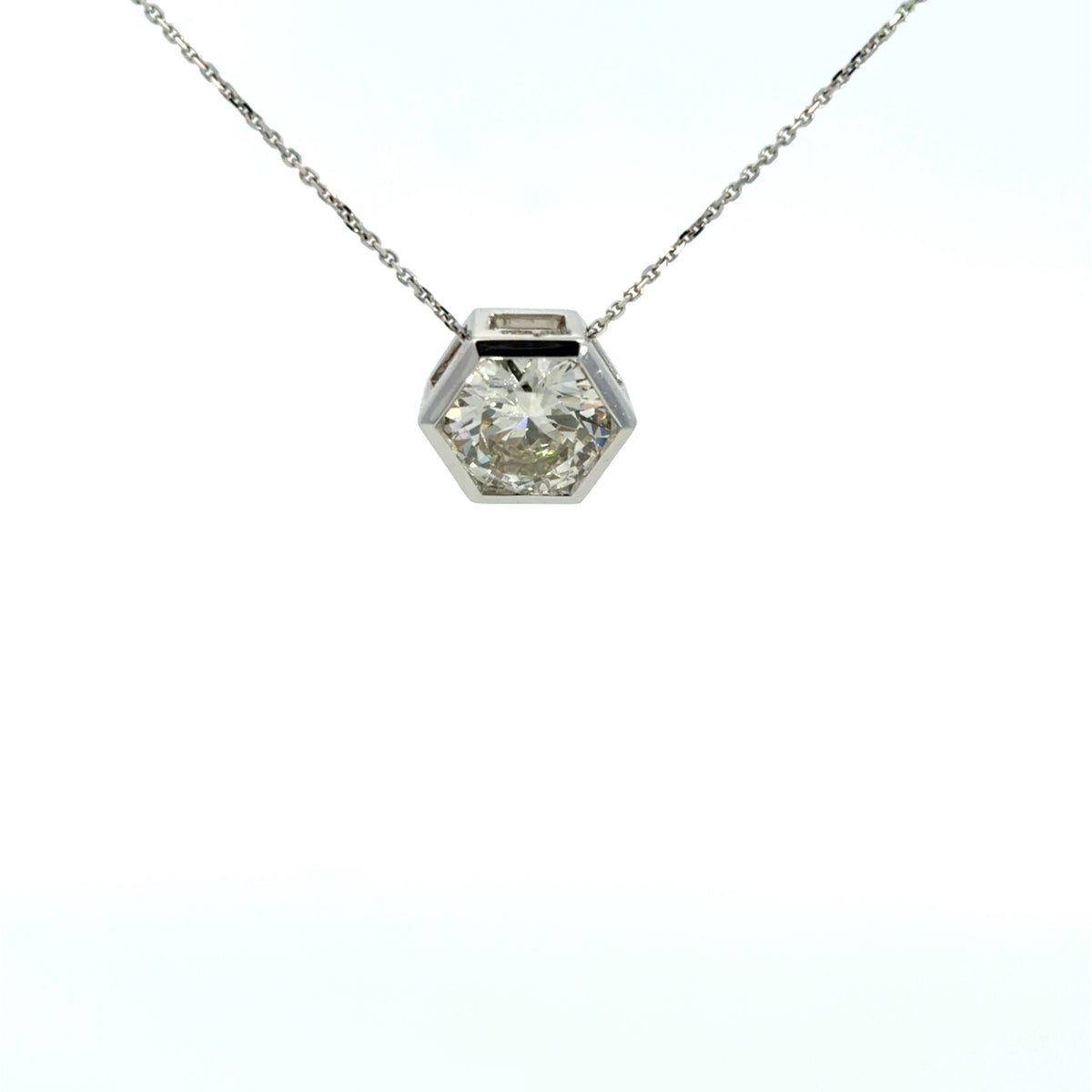 Lady's White 14 Karat Bezel Lab Grown Pendant Length 18 With One = 2.36Ct Round G/H Si2 Diamond