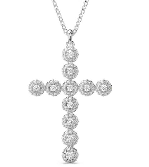 Insigne pendant Mixed cuts, Cross, White, Rhodium plated