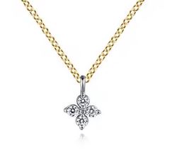 14k Yellow & White Gold Diamond Flower Shape Pendant Necklace