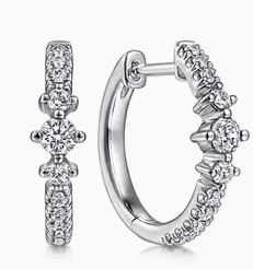 14k White Gold Diamond Huggie Earrings