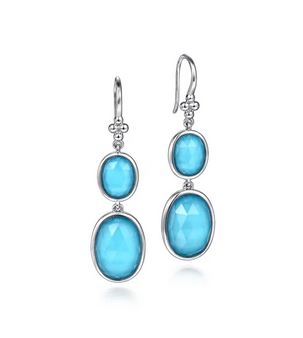 Drop Earrings 925 Sterling Silver Rock Crystal and Turquoise