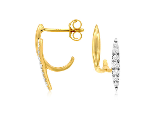 Lady's Yellow 14 Karat Small Hoop Earrings With = 0.20Tw Round I I1 Diamonds