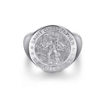 925 Sterling Silver St. Christopher Protect Us Signet Ring