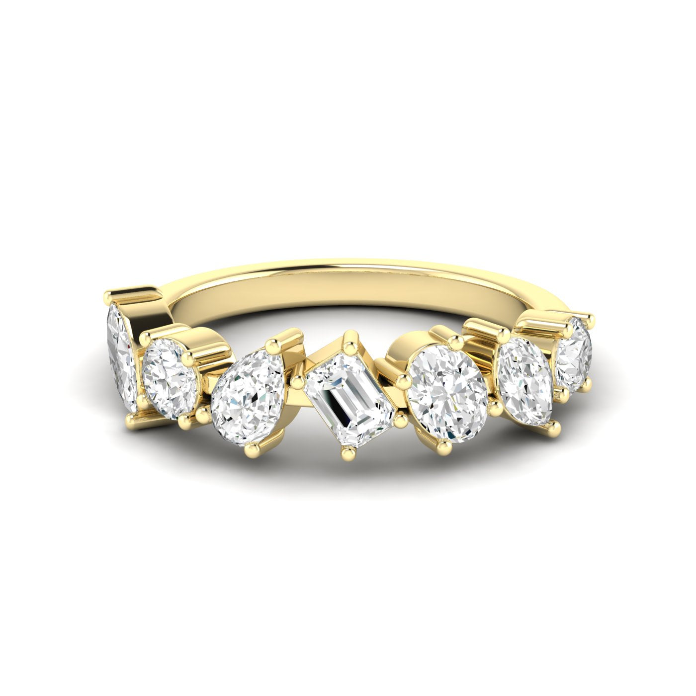 14K Yellow 7 Stone Multi Shape Band
