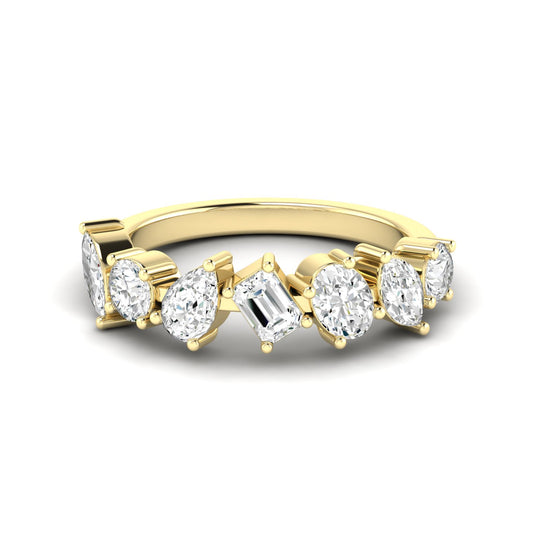 14K Yellow 7 Stone Multi Shape Band