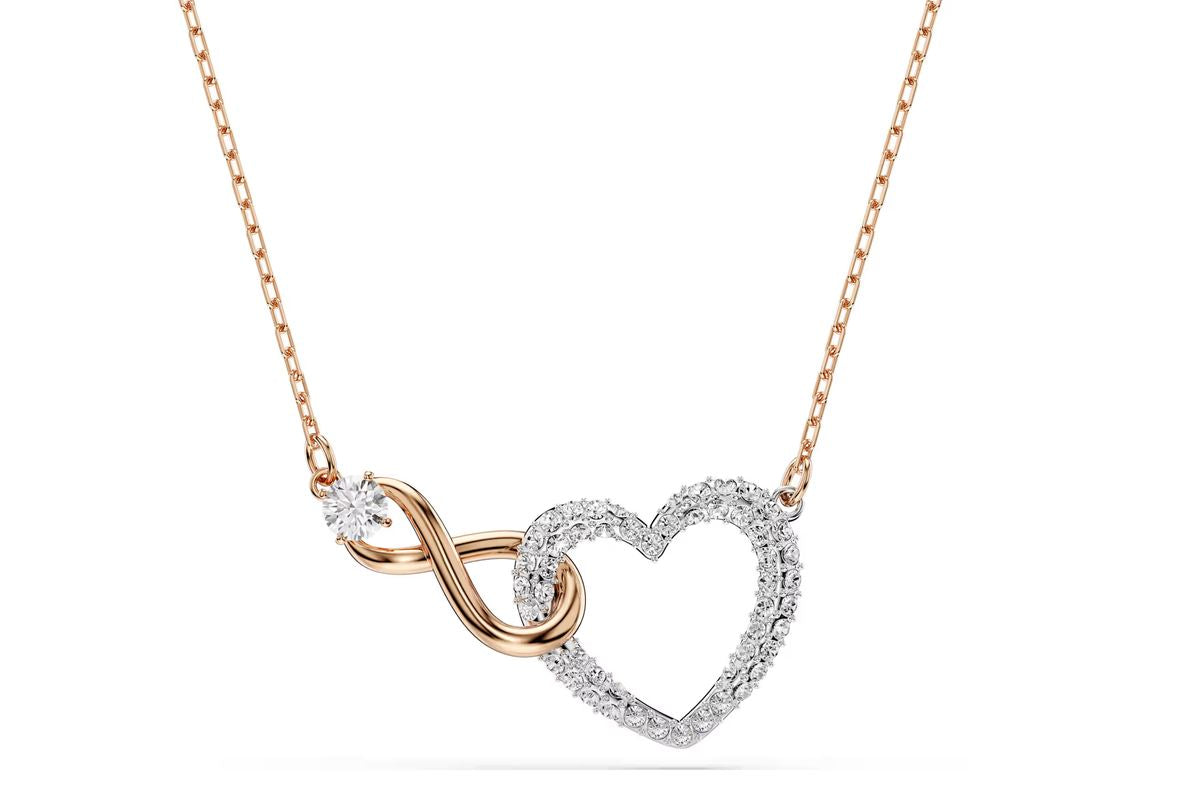 Hyperbola necklace Infinity and heart, White, Mixed metal finish