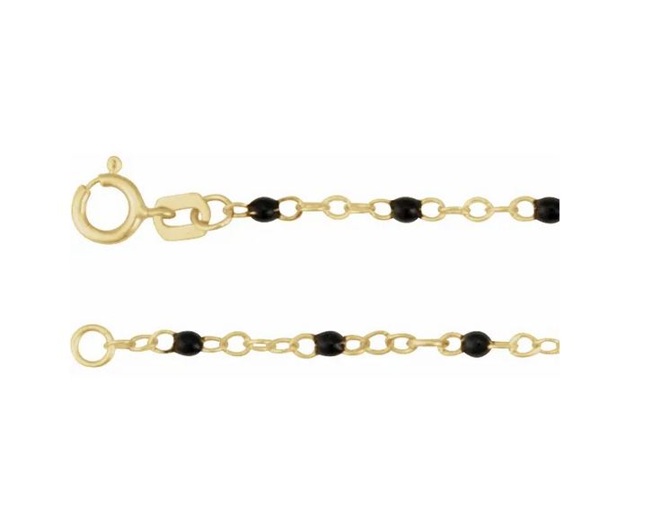 14K Yellow 2 mm Adjustable Black Enamel Bead 17-18" Chain
