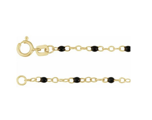 14K Yellow 2 mm Adjustable Black Enamel Bead 17-18" Chain