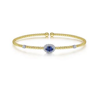 14K White-Yellow Gold Bujukan Sapphire and Diamond Halo Bangle