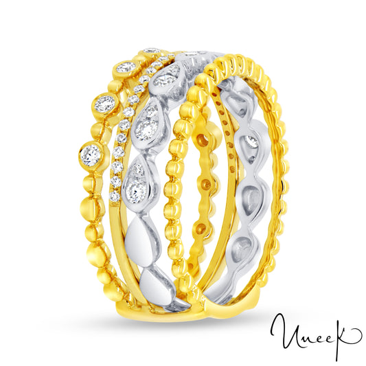 14K White and Yellow Uneek Lace Collection Fashion Ring