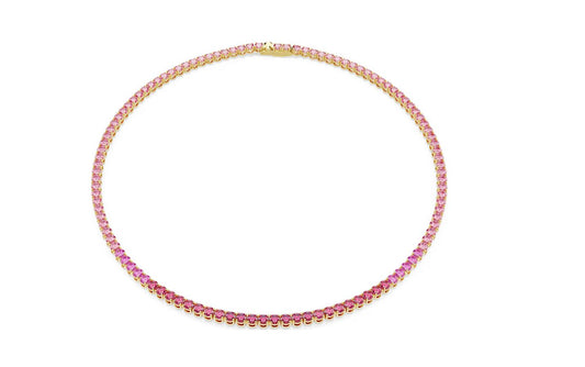 Matrix Tennis necklace Round cut, Pink, Gold-tone plated