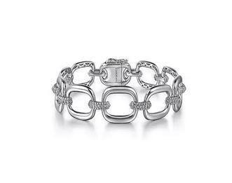 925 Sterling Silver Pave Bujukan And Cushion Shape Link Chain Bracelet