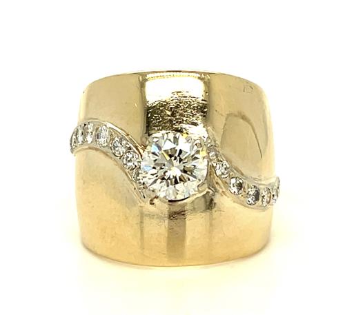 0.91ct (H-I VS No Cert) Diamond 14KY Gold Band Ring 0.50ct SD