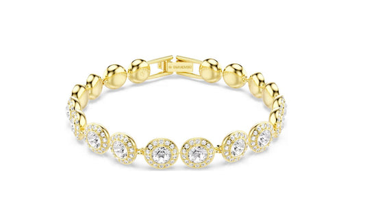 Una Angelic bracelet Round cut, Pavé, Medium, White, Gold-tone plated