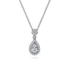 14k White Gold Diamond Teardrop Pendant Necklace