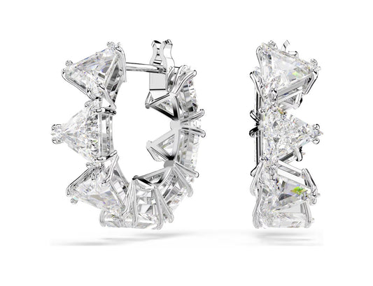 Matrix hoop earrings White, Rhodium plated