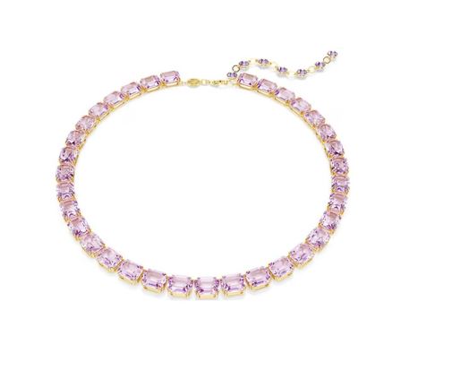 Millenia Tennis necklace Octagon cut, Purple, Gold-tone plated