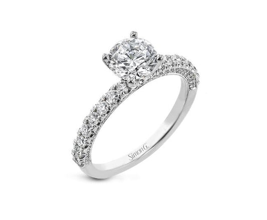 White 18 Karat Classic / Prong / Pave Ring Size 6.5 With = 0.50Tw Round G Vs1 Diamonds