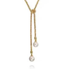 14k Yellow Gold Pearl Wrap Around And Tie Necklace