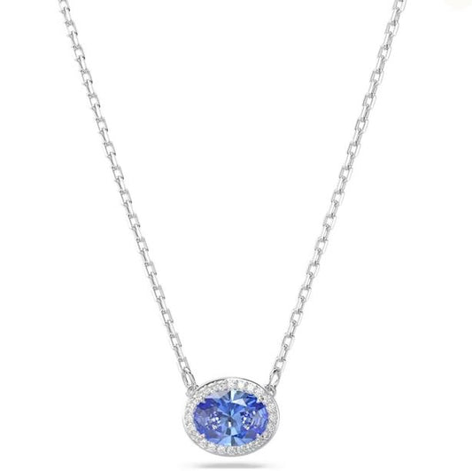 Una Angelic necklace Oval cut, Blue, Rhodium plated