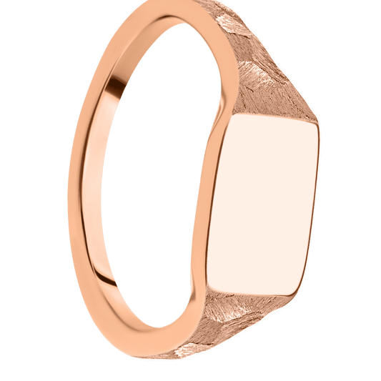 Small Horizontal Rectangle signet ring (12x9mm) in 18K Rose Gold, with a Thin style band.