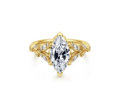 Alloy Vintage Inspired 14K Yellow Gold Split Shank Marquise Shape Diamond Engagement Ring