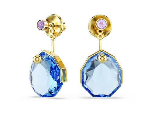 Gema earring jackets Blue, Gold-tone plated