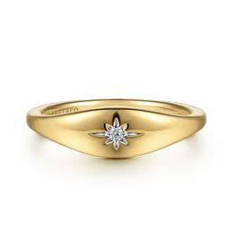 14K Yellow Gold Diamond Starburst Signet Ring